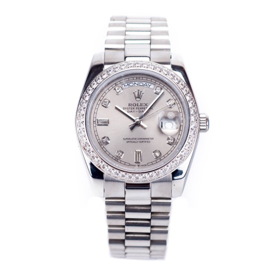 Rolex, Men's Watch, Day Date, Diamond, 36mm, Silver